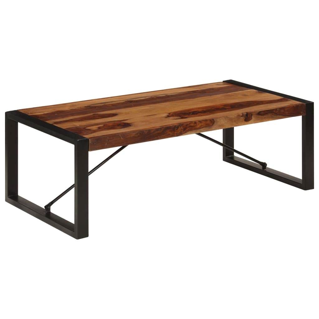 Brown Solid Sheesham Wood Coffee Table with Steel Legs W129024