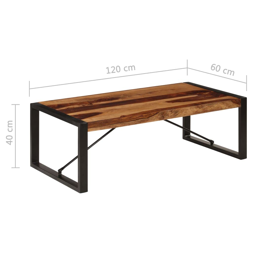 Brown Solid Sheesham Wood Coffee Table with Steel Legs W129024