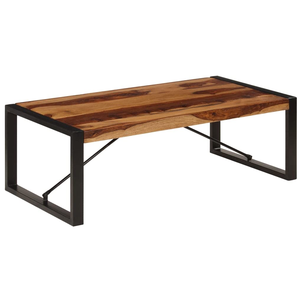 Brown Solid Sheesham Wood Coffee Table with Steel Legs W129024