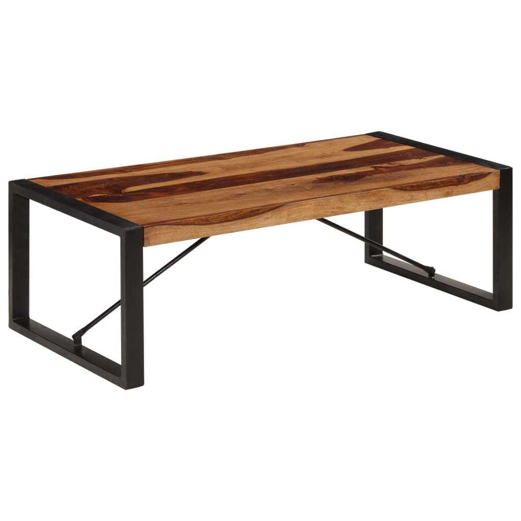 Brown Solid Sheesham Wood Coffee Table with Steel Legs W129024