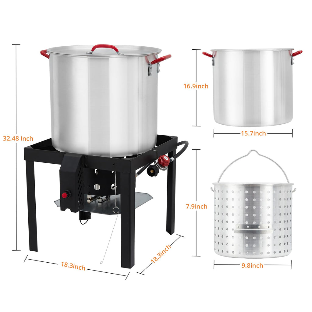 60QT Seafood Boil Pot with Strainer Basket and Propane Burner Stove S66729