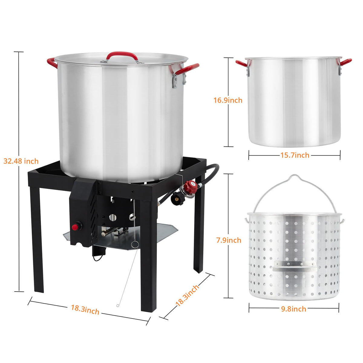 60QT Seafood Boil Pot with Strainer Basket and Propane Burner Stove S66729