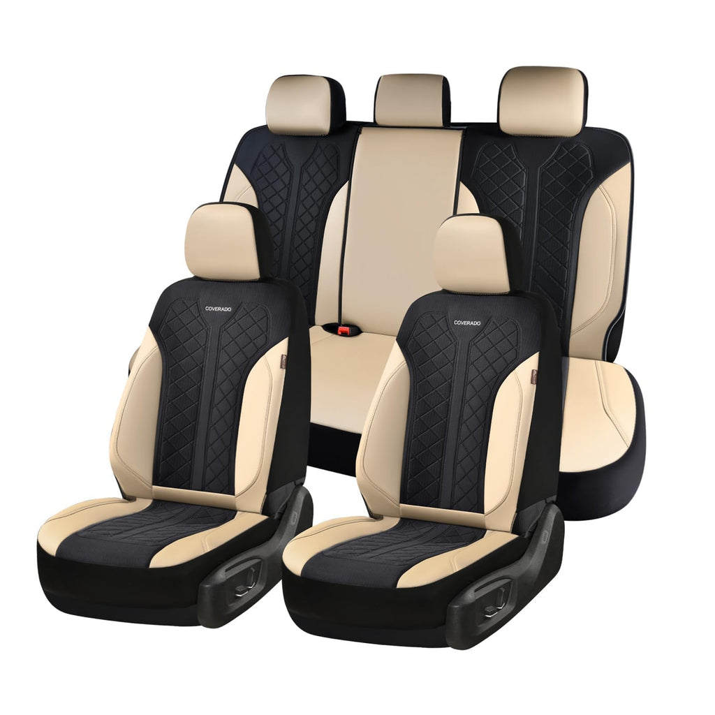 Beige 5-Piece PU Leather Mesh Car Seat Covers R710325