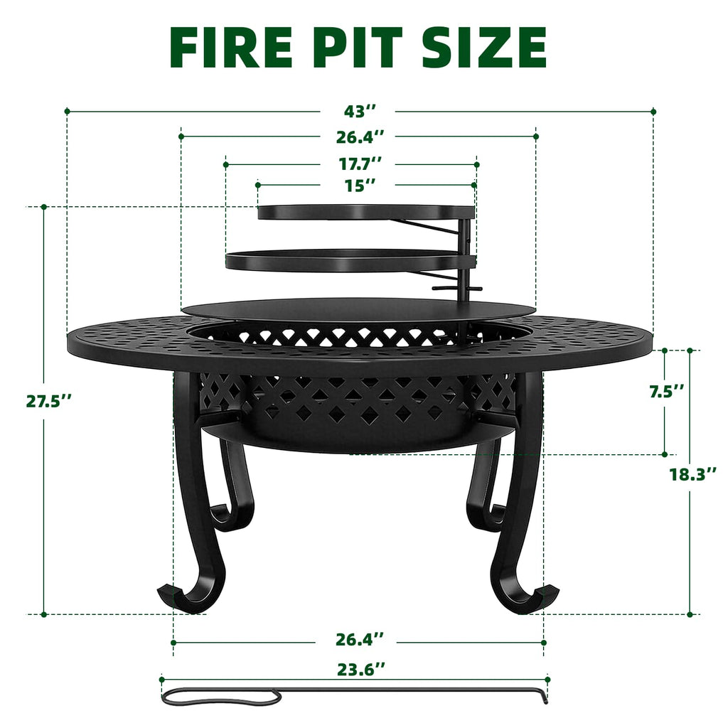 43 Inch Wood Burning Fire Pit with Lid M41598