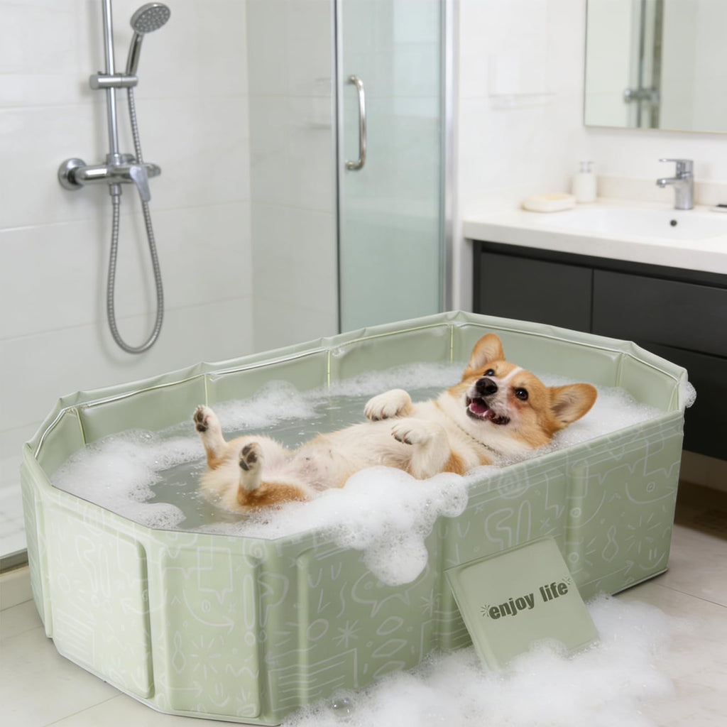 Foldable Pet Bath Pool 29.5×17.7 Inches Green P586814