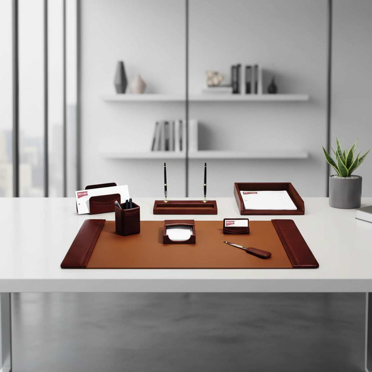 8-Piece Leather Desk Set J240289