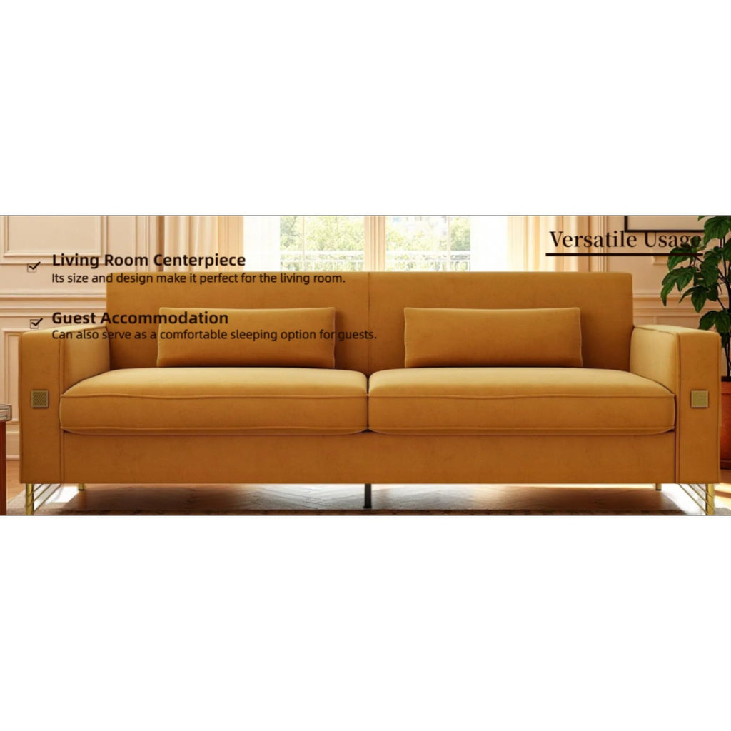 Orange Velvet Three-Seater Sofa with Metal Legs X4248