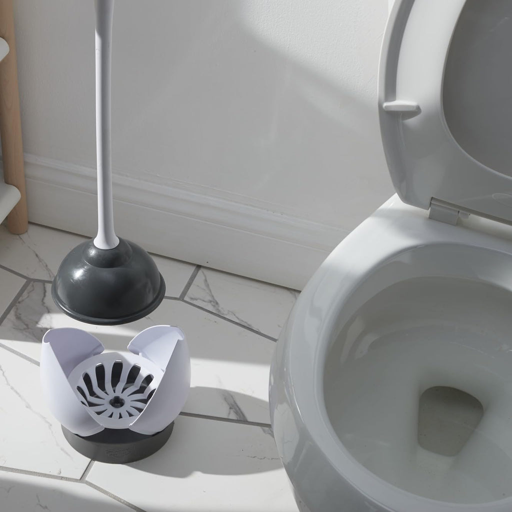 Heavy-Duty Toilet Plunger with Hideaway Holder, White E203282