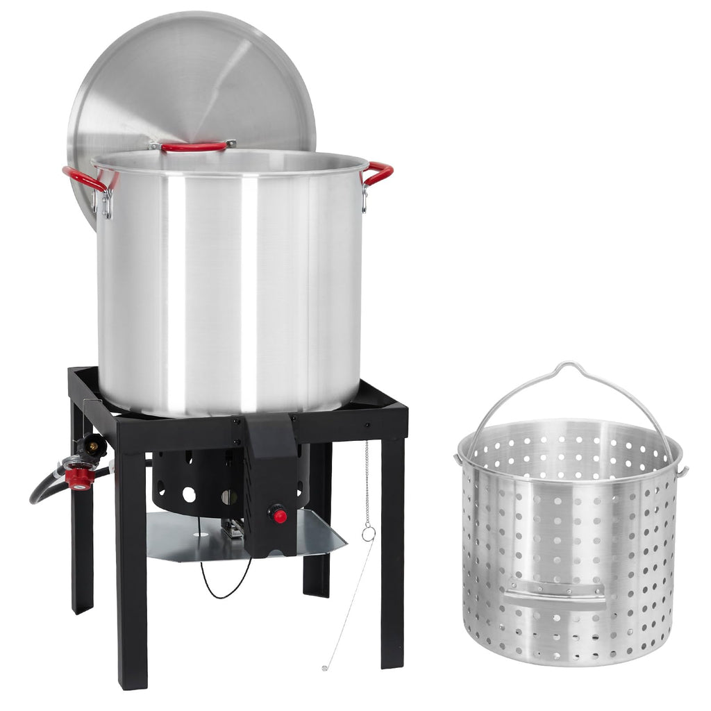 60QT Seafood Boil Pot with Strainer Basket and Propane Burner Stove S66729