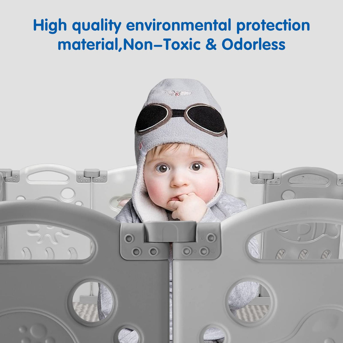 18 Panel Grey White Foldable Kids Playpen Safety Lock Gate J15412
