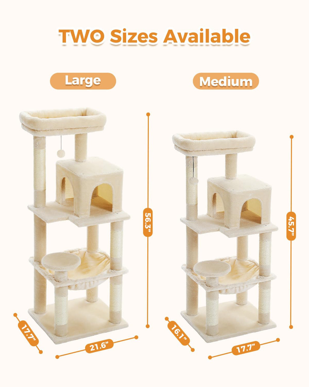 Beige 56.3" 6-Tier Cat Tree with Hammock and Condo V7869