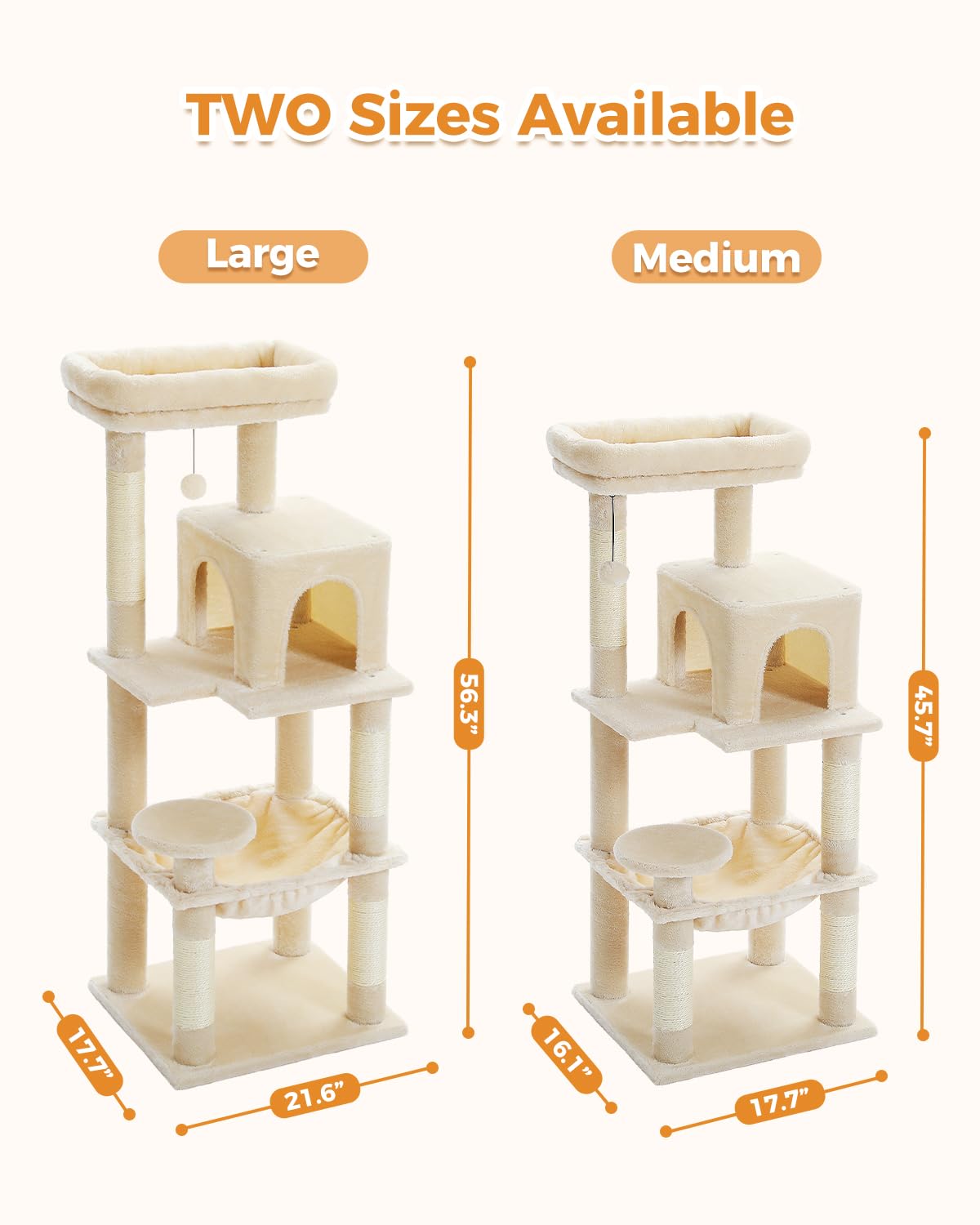 Beige 56.3" 6-Tier Cat Tree with Hammock and Condo V7869