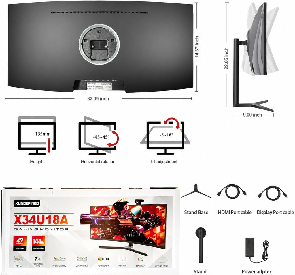 34 Inch Curved Ultrawide Gaming Monitor 180Hz UWQHD F251