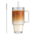 24 Oz Ribbed Glass Tumblers with Lids and Straws W44621