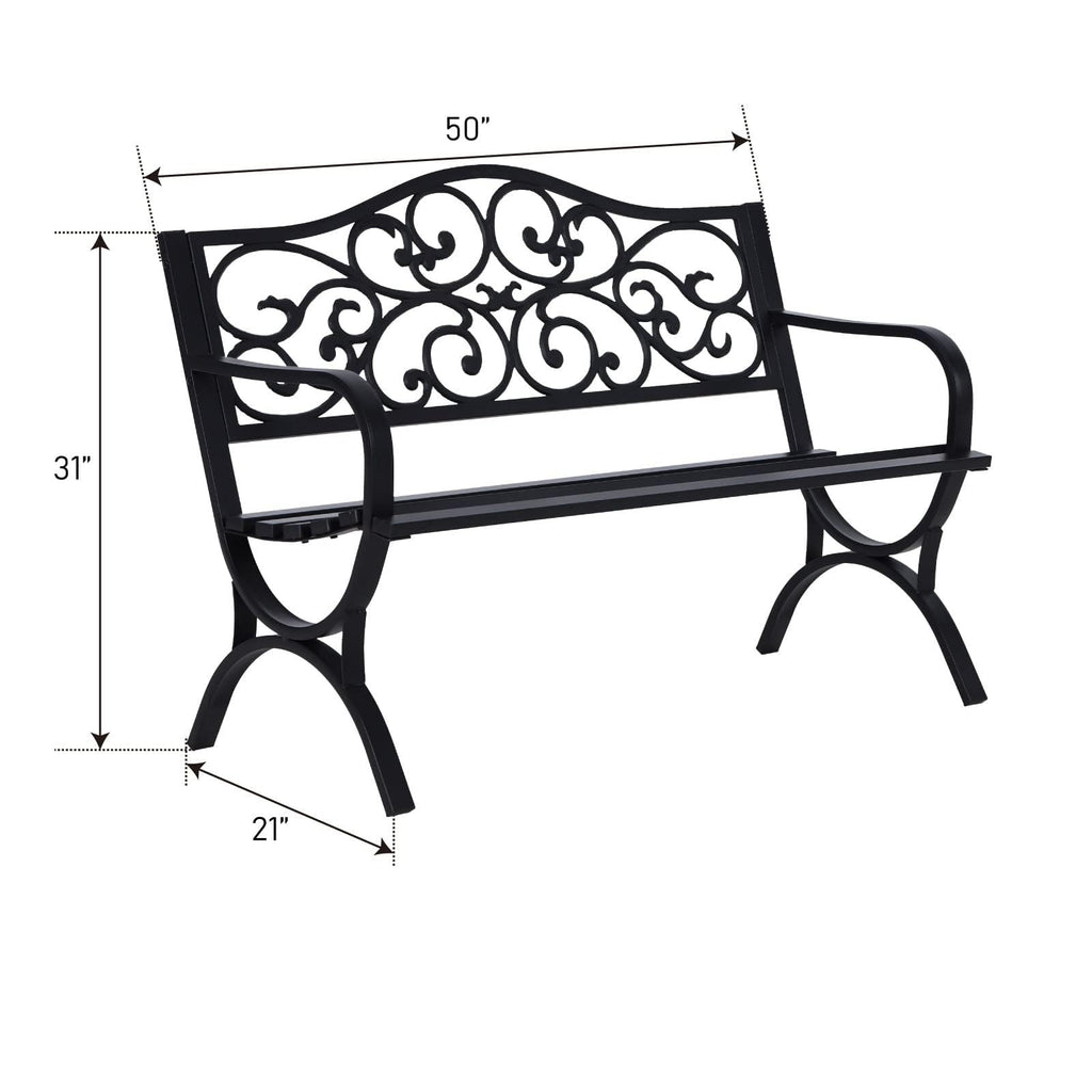 Black Metal Outdoor Bench Set of 2 T7443
