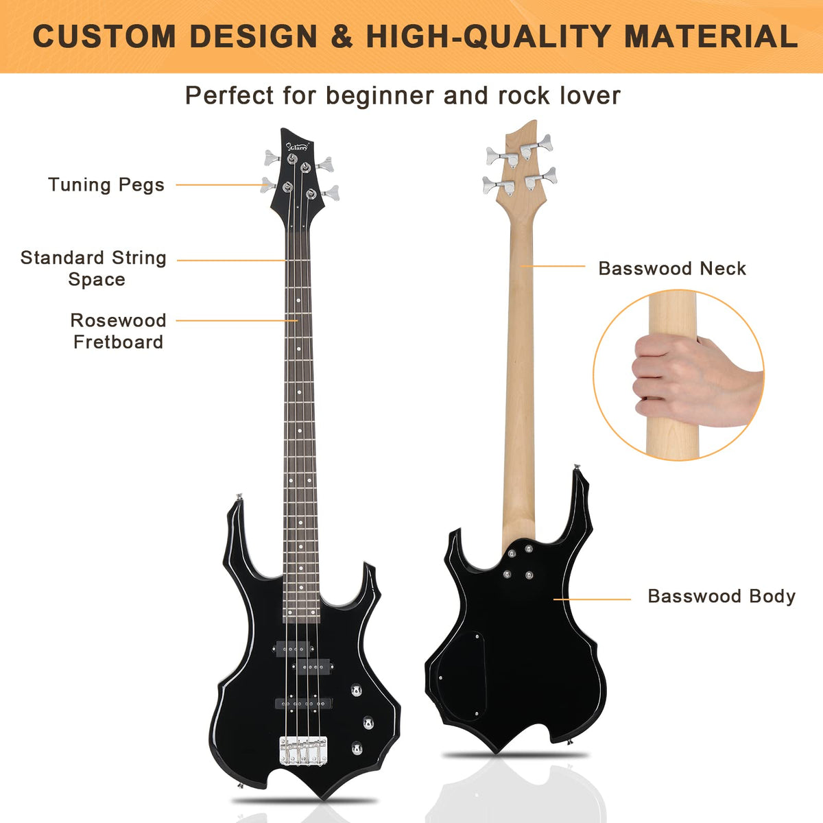Electric Bass Guitar 4 Strings Black T26299