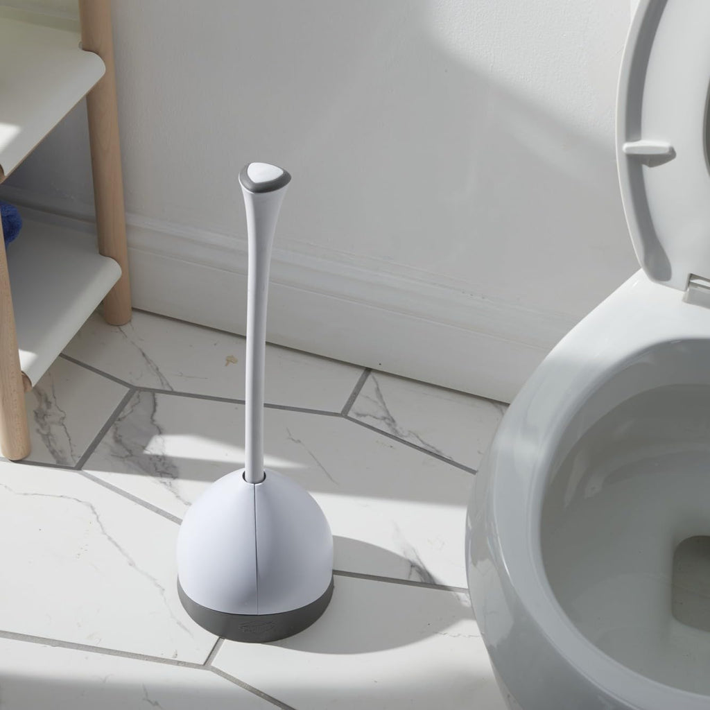 Heavy-Duty Toilet Plunger with Hideaway Holder, White E203282