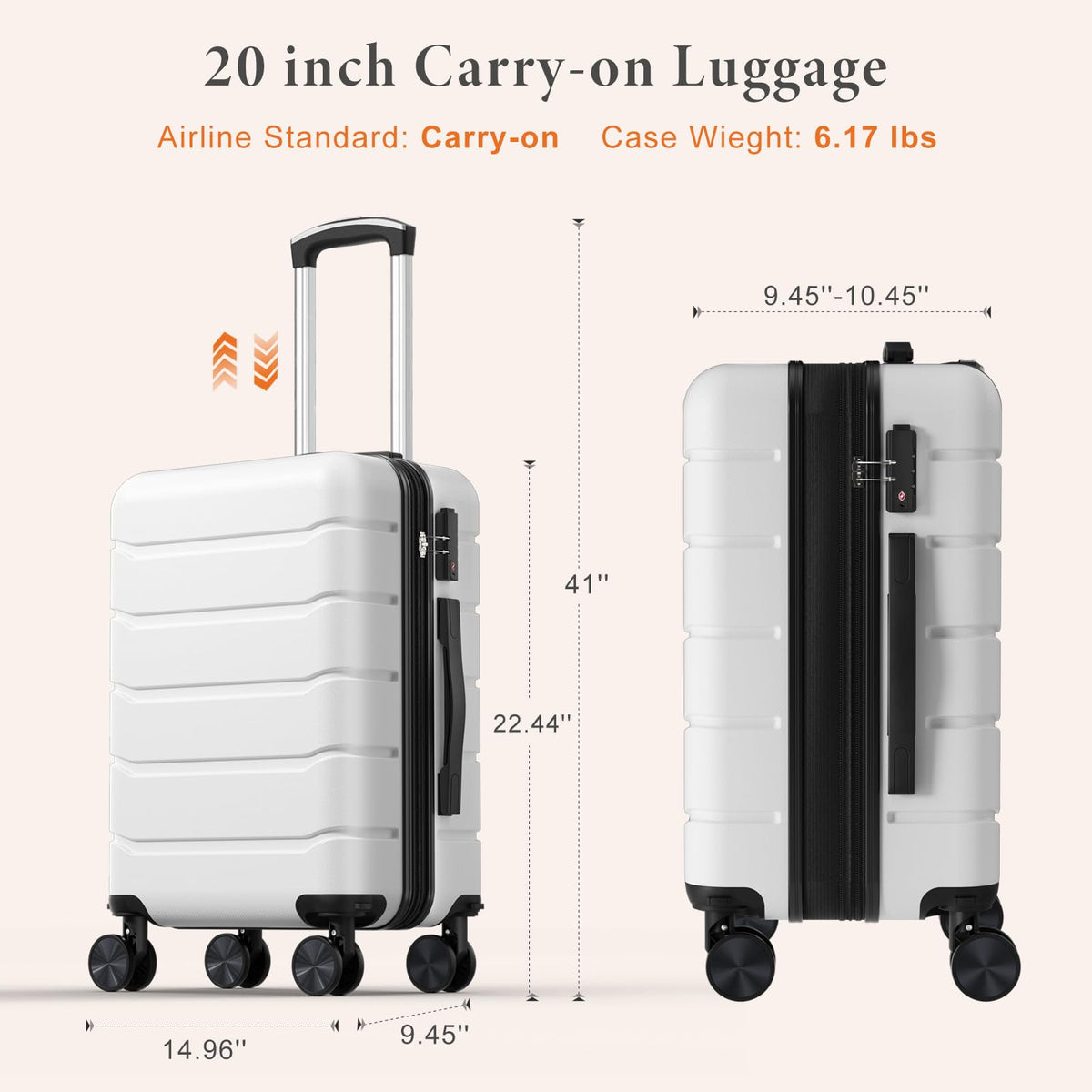 20 Inch White Hard Shell Carry on Luggage D99495