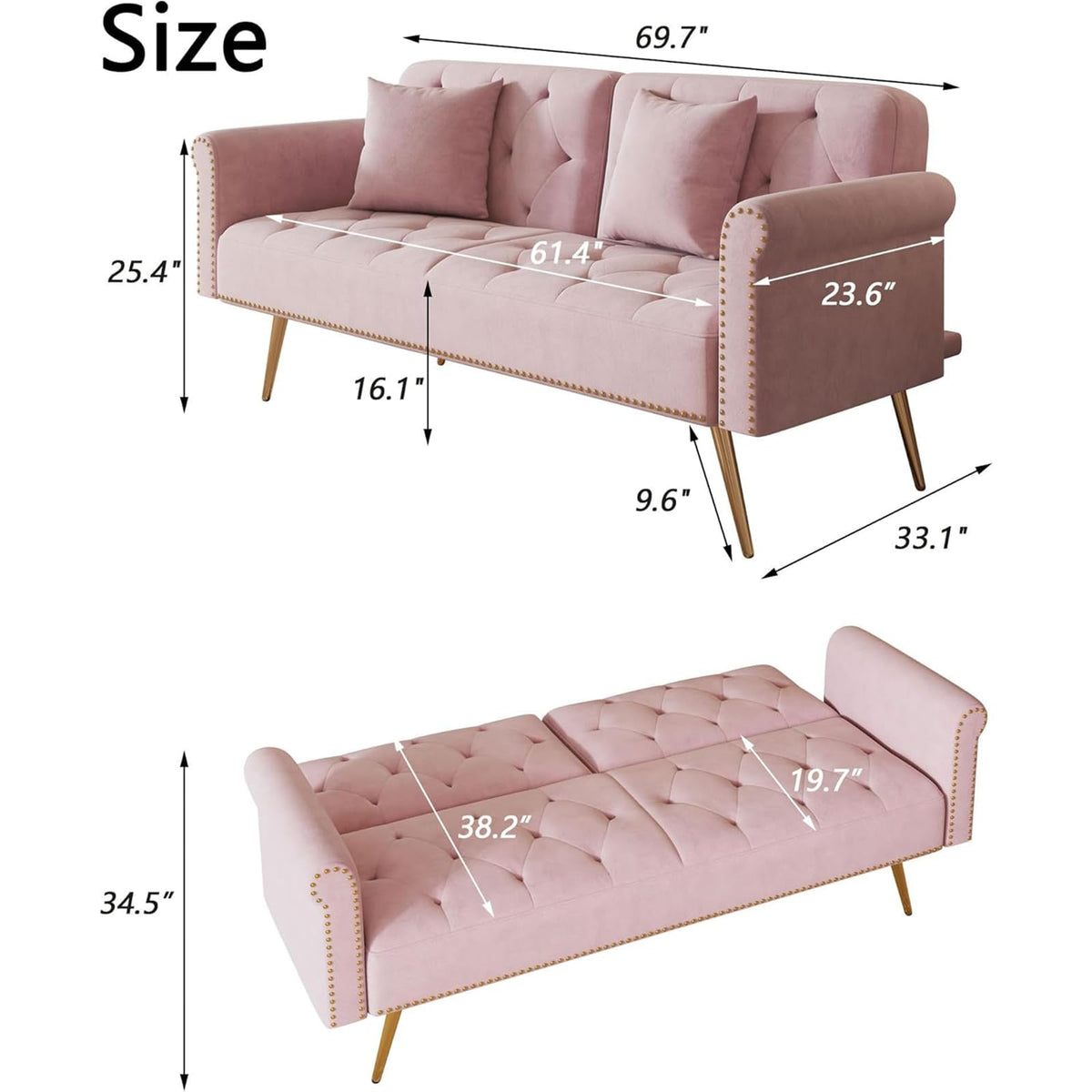 Pink Velvet Futon Sofa Bed E716217