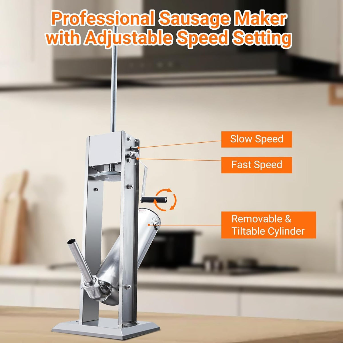 7L Stainless Steel Vertical Sausage Stuffer with 5 Stuffing Tubes X223