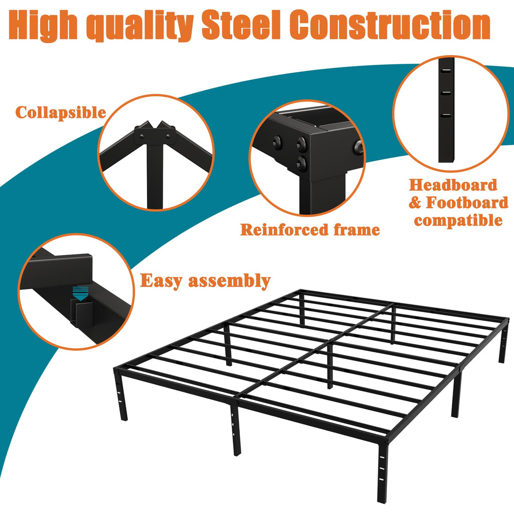 Queen Size Black Metal Platform Bed Frame S9899