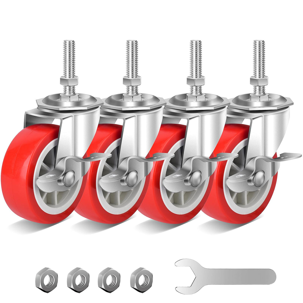 3 Inch Heavy Duty Stem Casters Swivel Wheels with Brake, Set of 4 T275