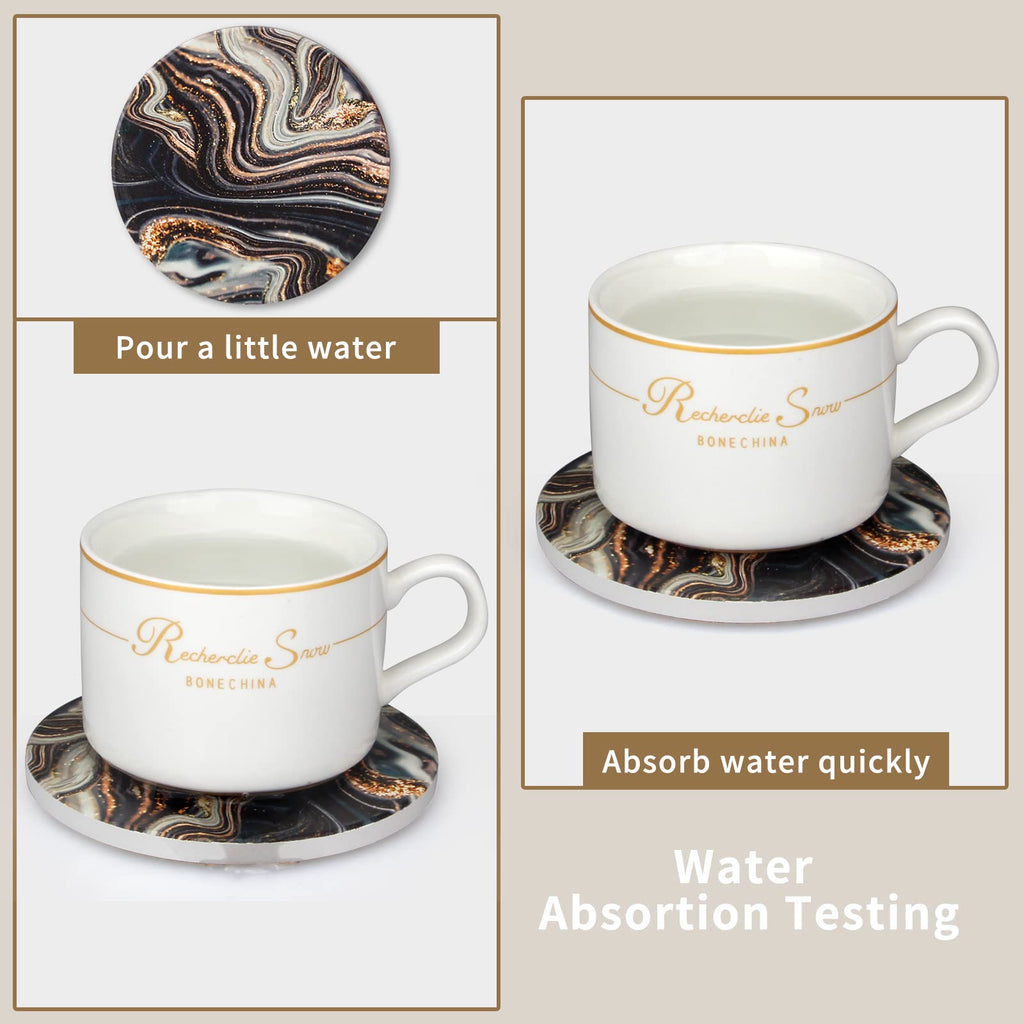 Black and Gold Marble Coasters with Holder X3861