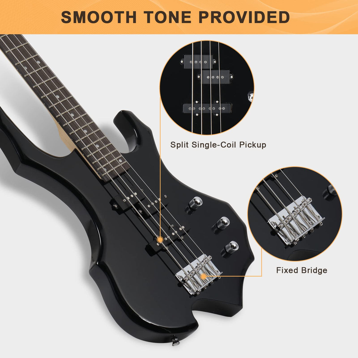 Electric Bass Guitar 4 Strings Black T26299