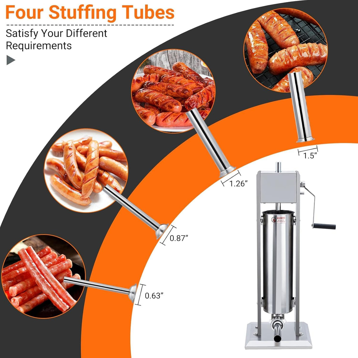 7L Stainless Steel Vertical Sausage Stuffer with 5 Stuffing Tubes X223