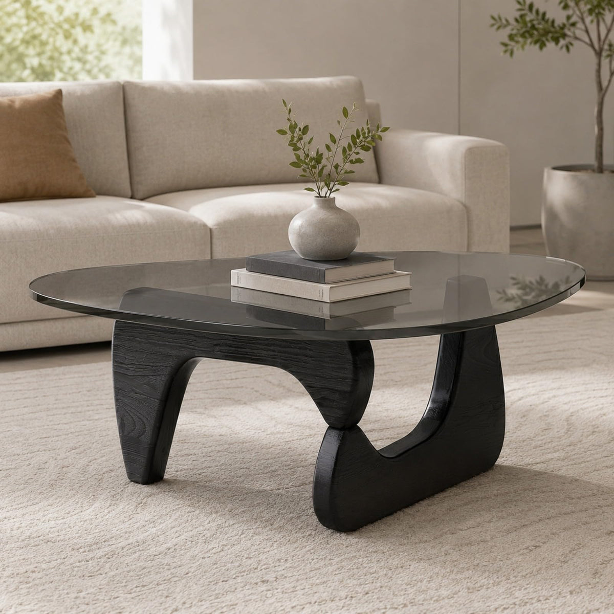 Glass Coffee Table with Wood Grain Base N951