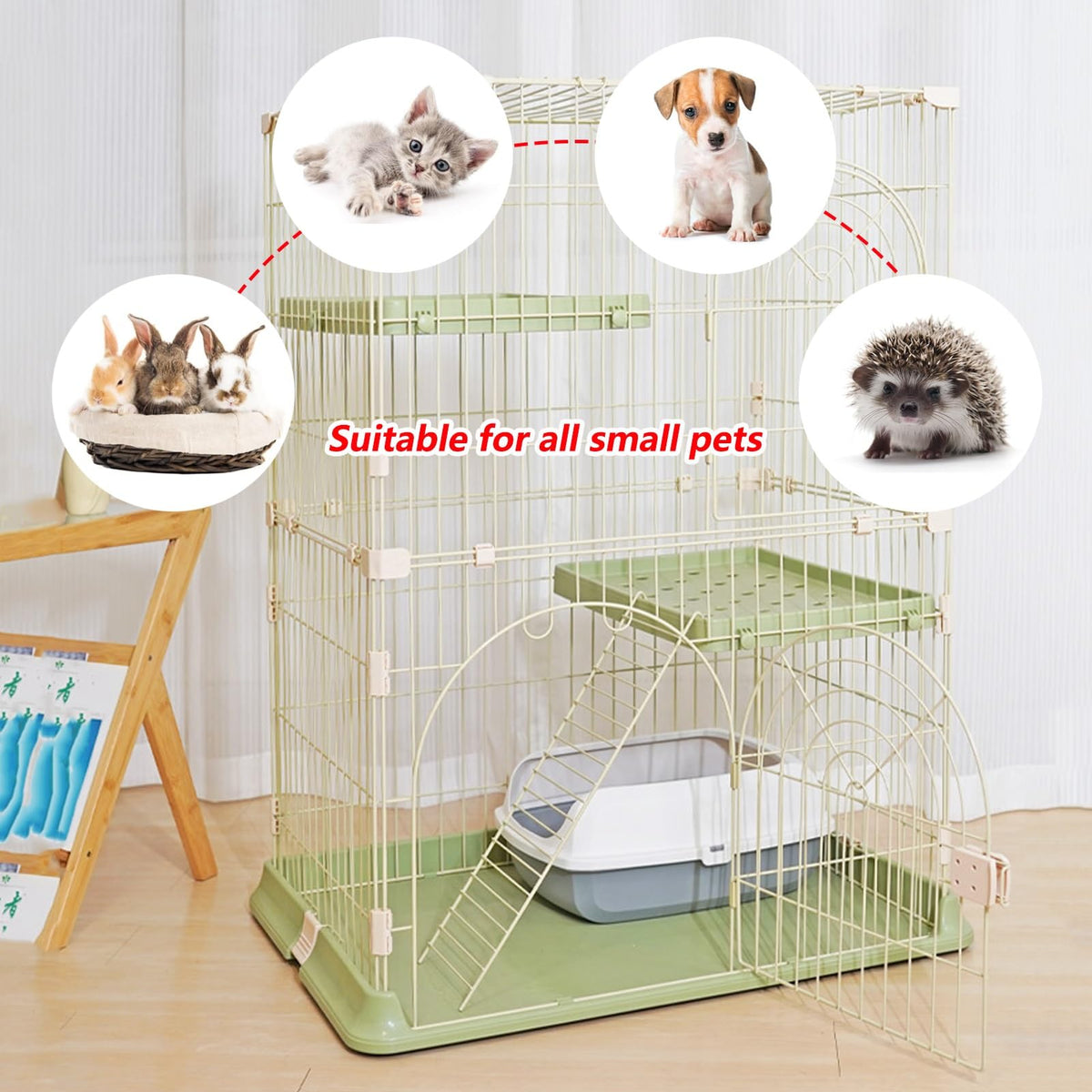 3/4-Tier Wire Cat Cage Playpen Kennel with Hammock O6555