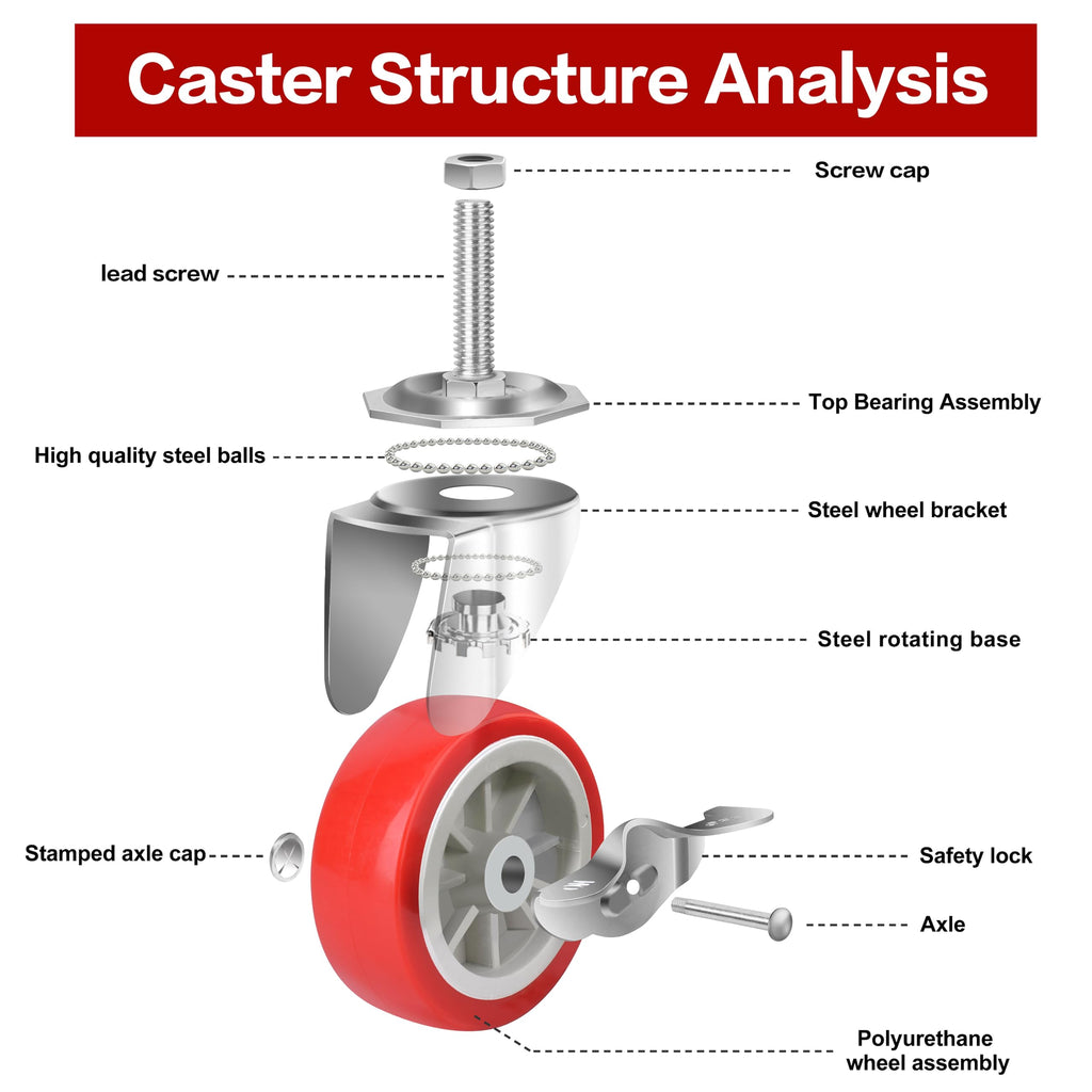 3 Inch Heavy Duty Stem Casters Swivel Wheels with Brake, Set of 4 T275
