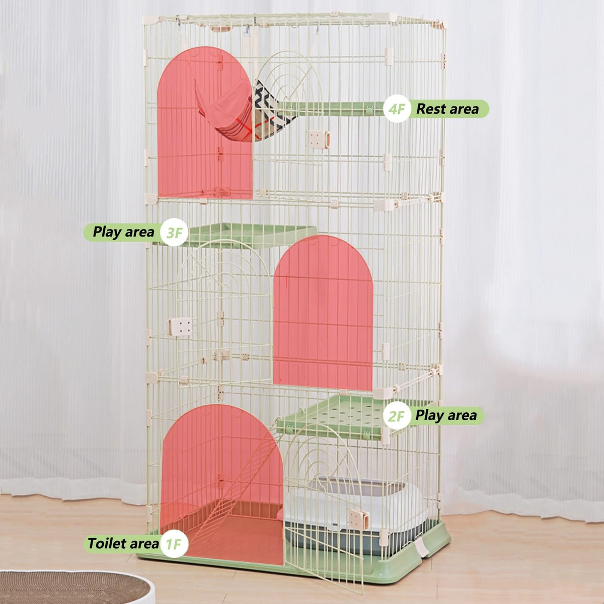 3/4-Tier Wire Cat Cage Playpen Kennel with Hammock O6555
