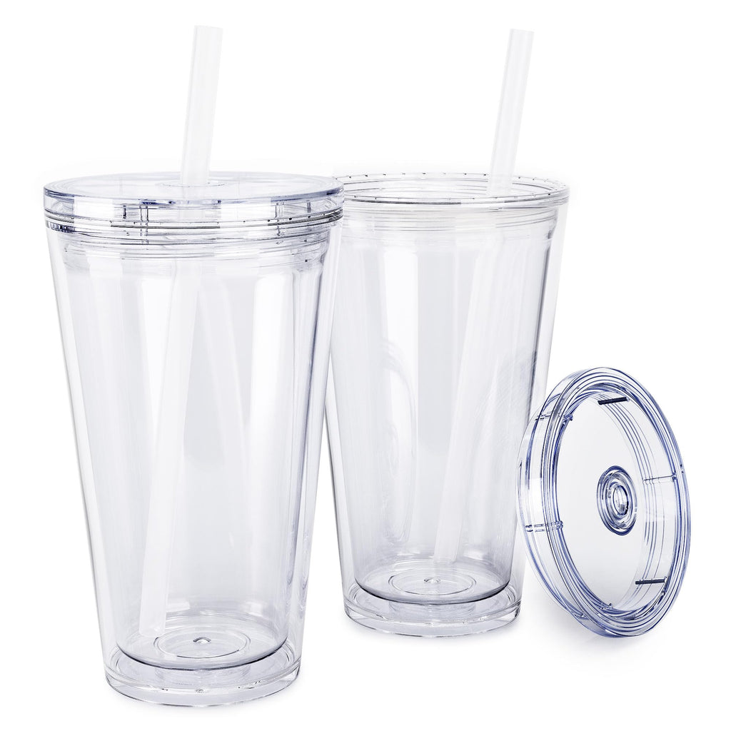 Clear 16oz Insulated Acrylic Tumbler with Lid and Straw, 2 Pack M723924