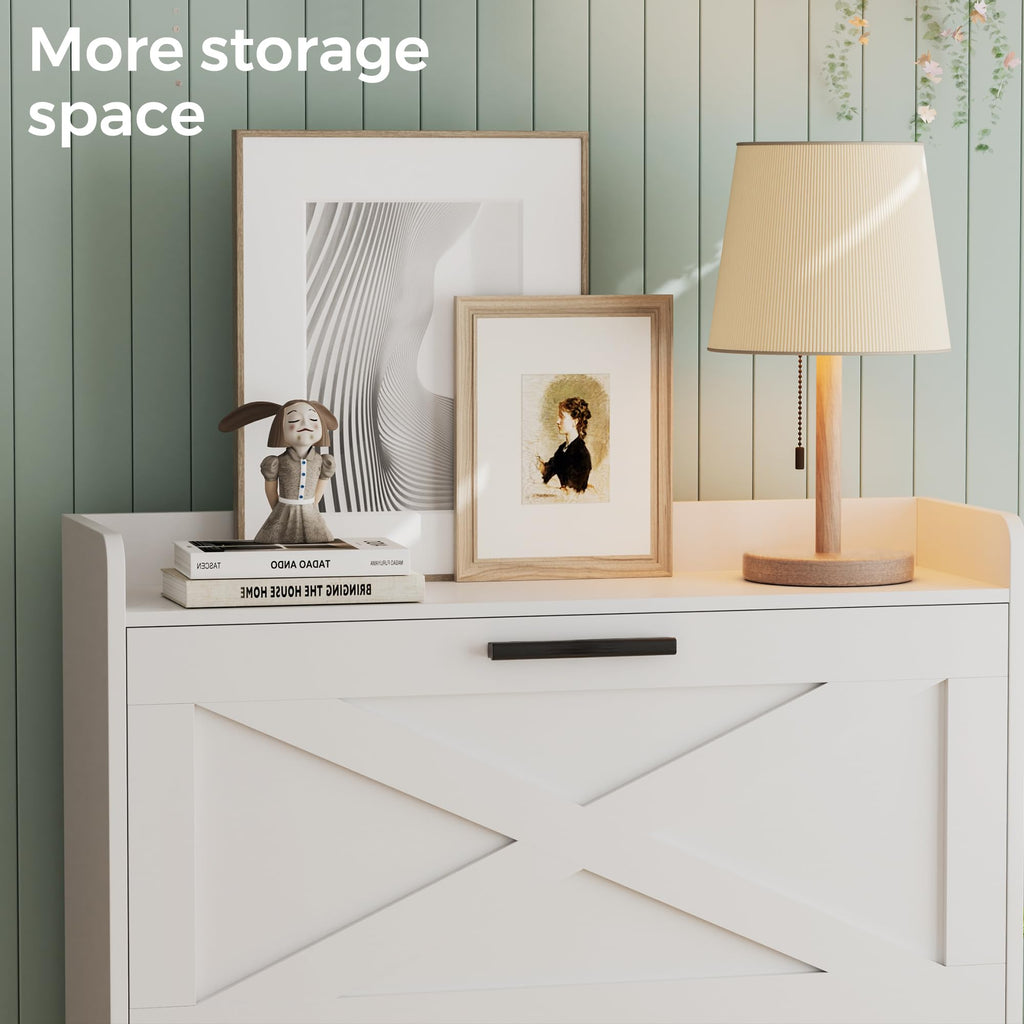 Farmhouse Shoe Storage Cabinet with Flip Drawers V992