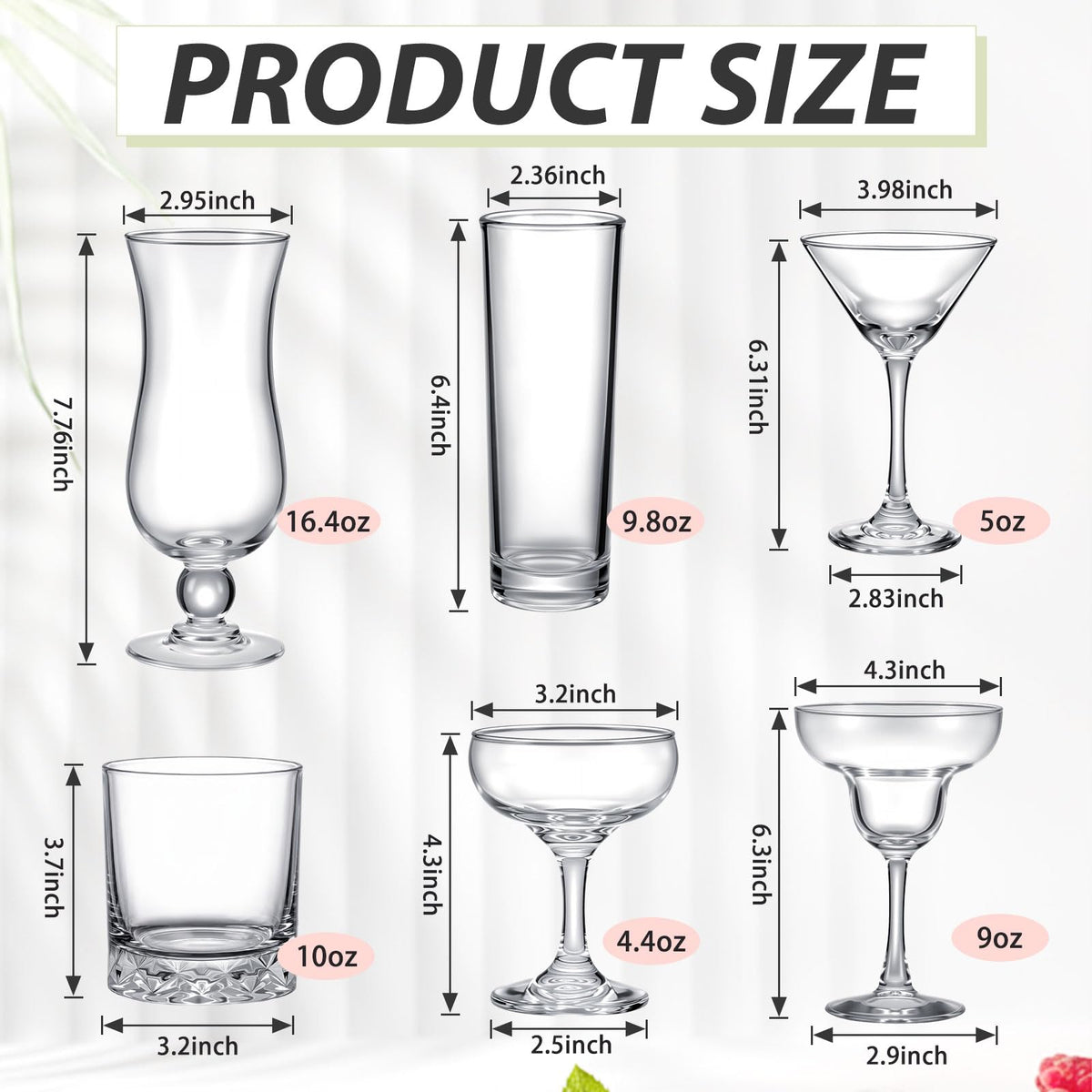 6 Set Cocktail Glasses Mixed Drinkware O54433