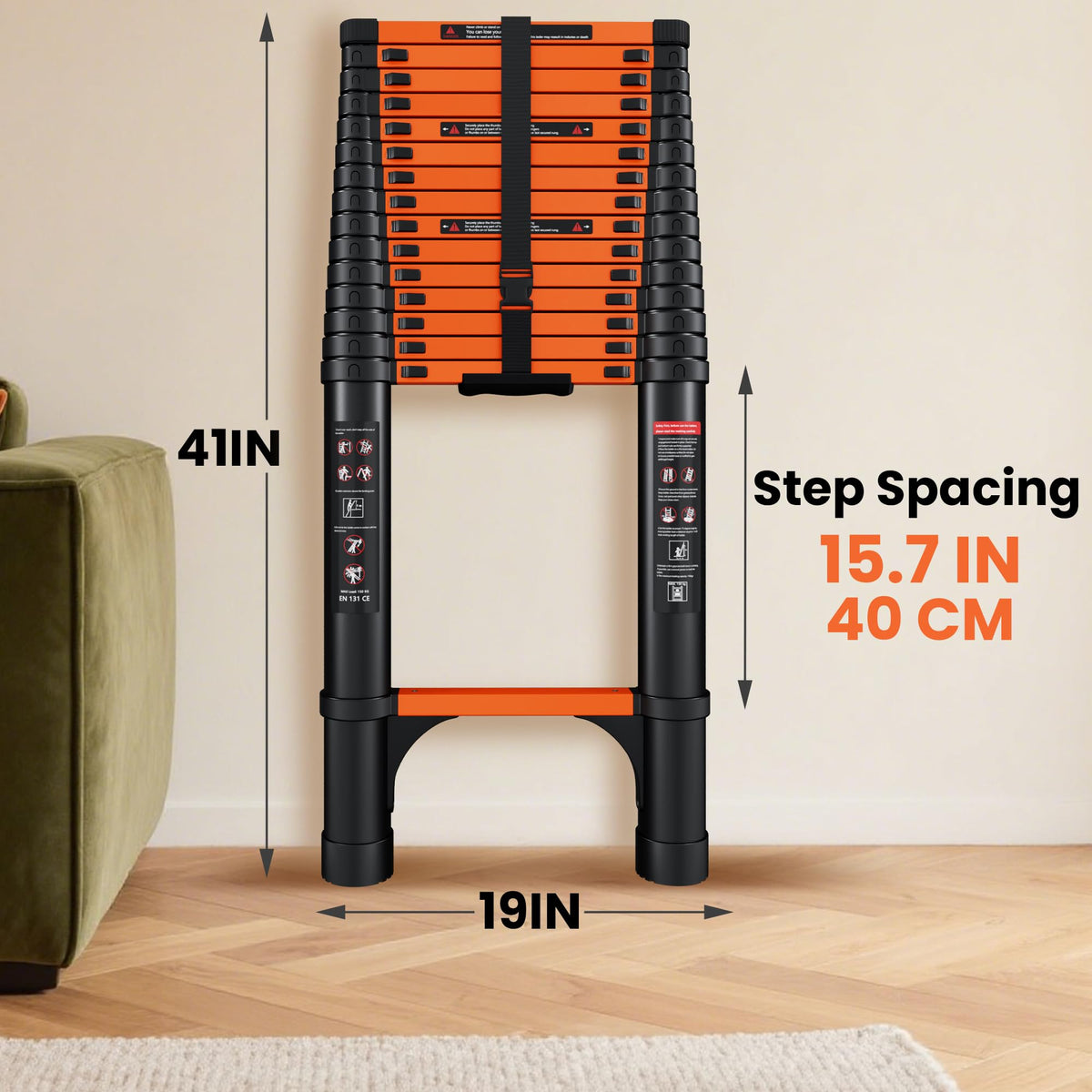 Telescoping Ladder 20.3 FT 330 lbs Capacity Orange J238329