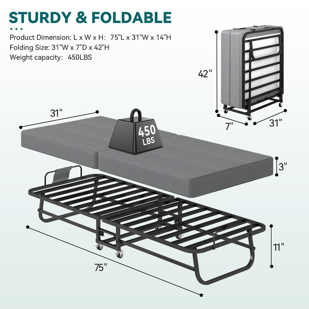 Folding Bed on Wheels 75" x 31" N979898
