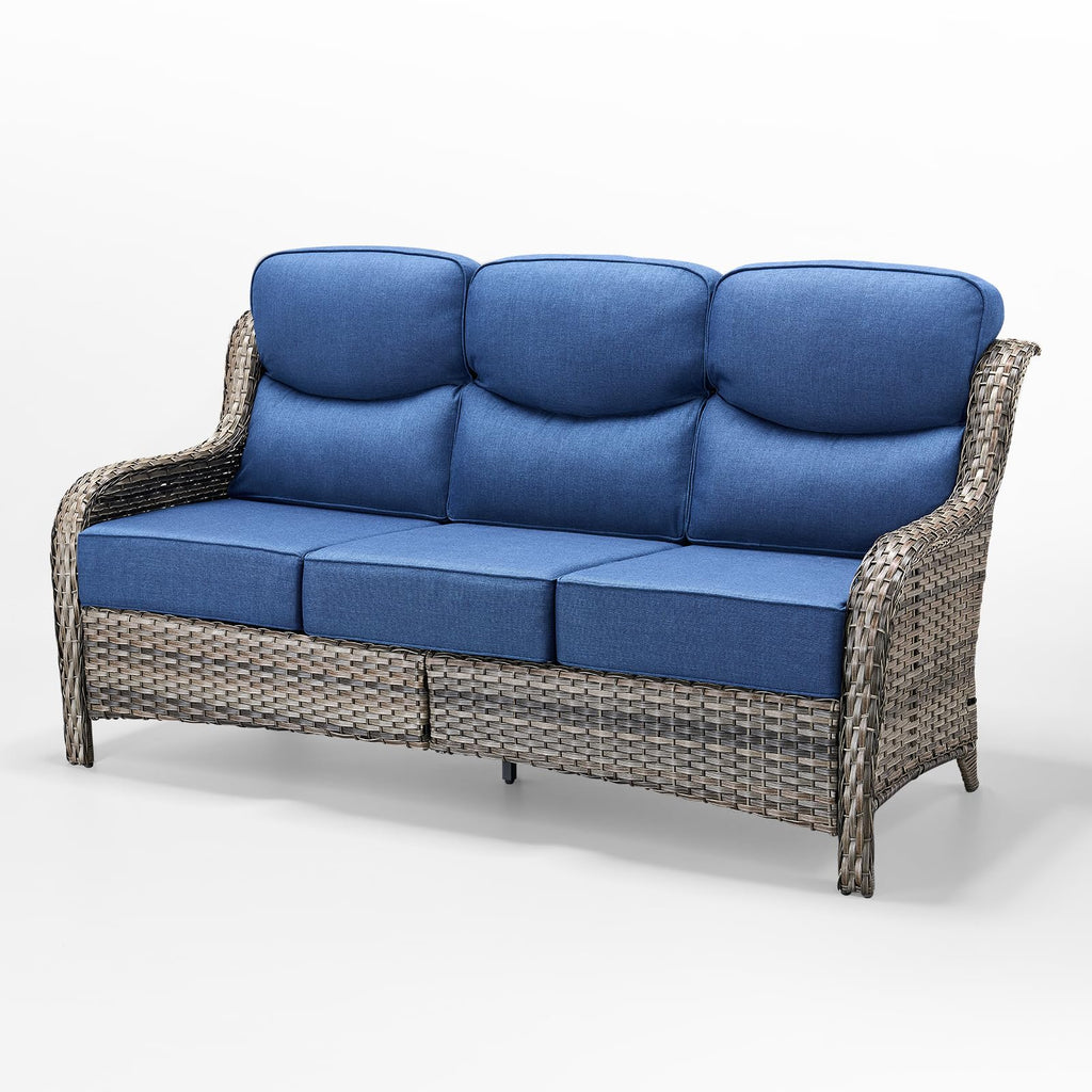 Grey Wicker 3-Seat Outdoor Sofa with Cushion A469807