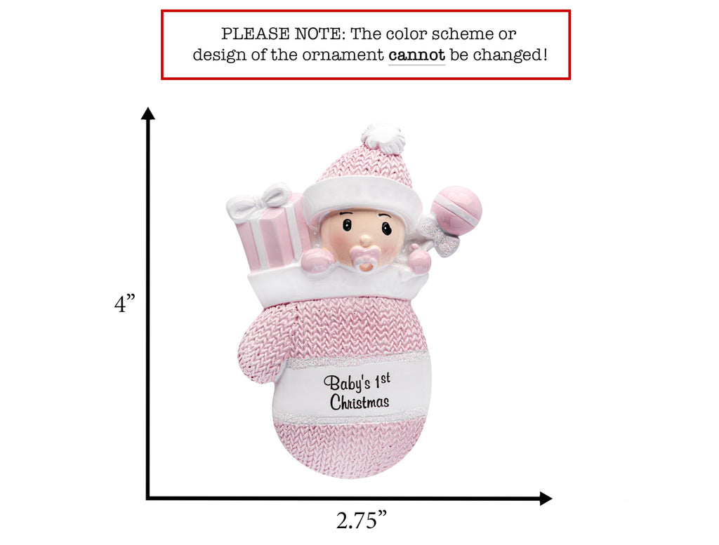 Baby's First Christmas Ornament 2026 Pink Mitten V10264