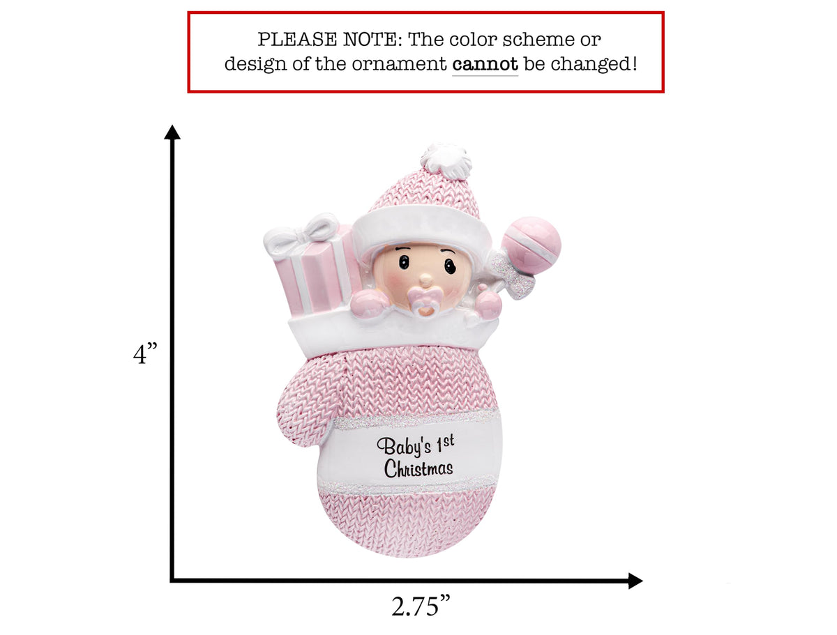 Baby's First Christmas Ornament 2026 Pink Mitten V10264