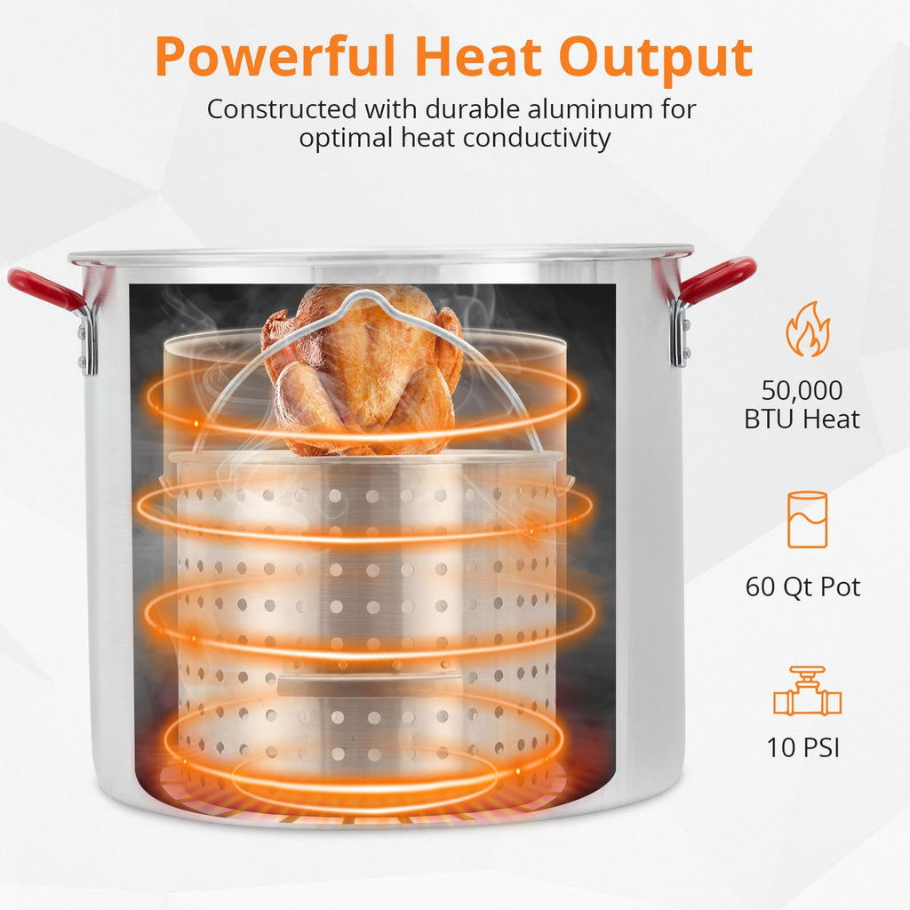 60QT Seafood Boil Pot with Strainer Basket and Propane Burner Stove S66729