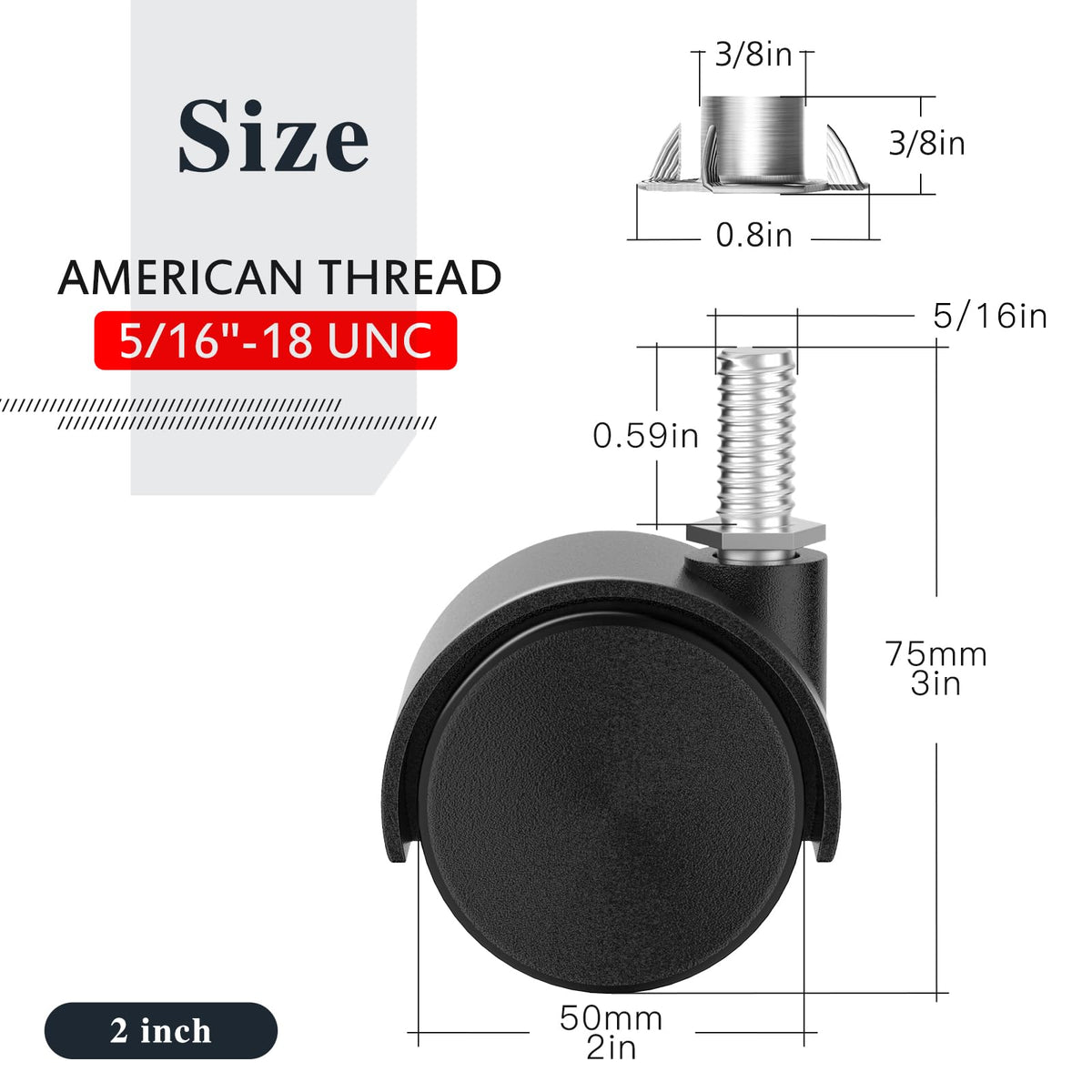 2 Inch Black Swivel Stem Casters Set of 4 G44138