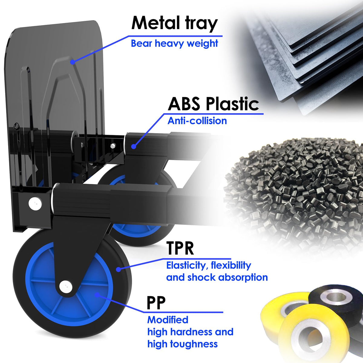 Black Convertible Hand Truck Dolly Cart with 4 Wheels, 500 Lbs Capacity R693905