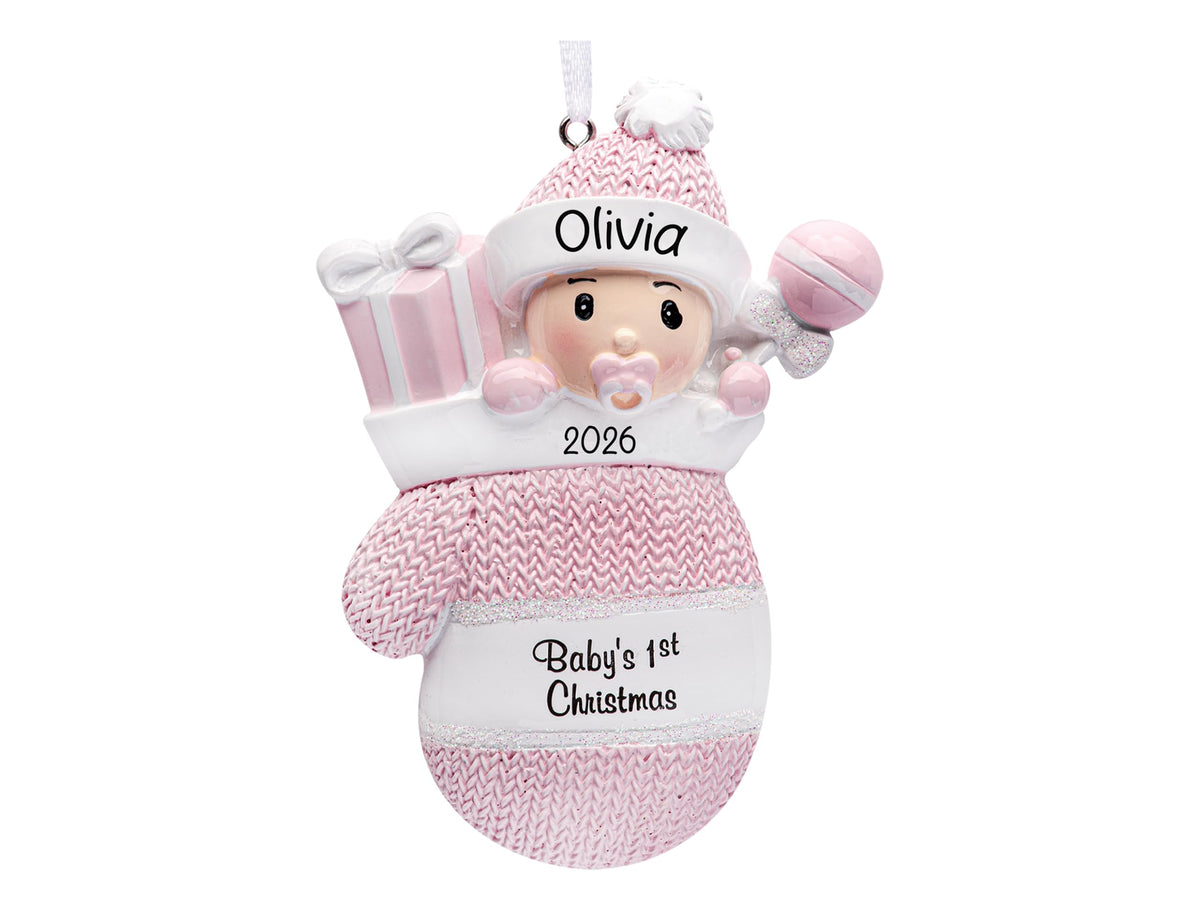Baby's First Christmas Ornament 2026 Pink Mitten V10264
