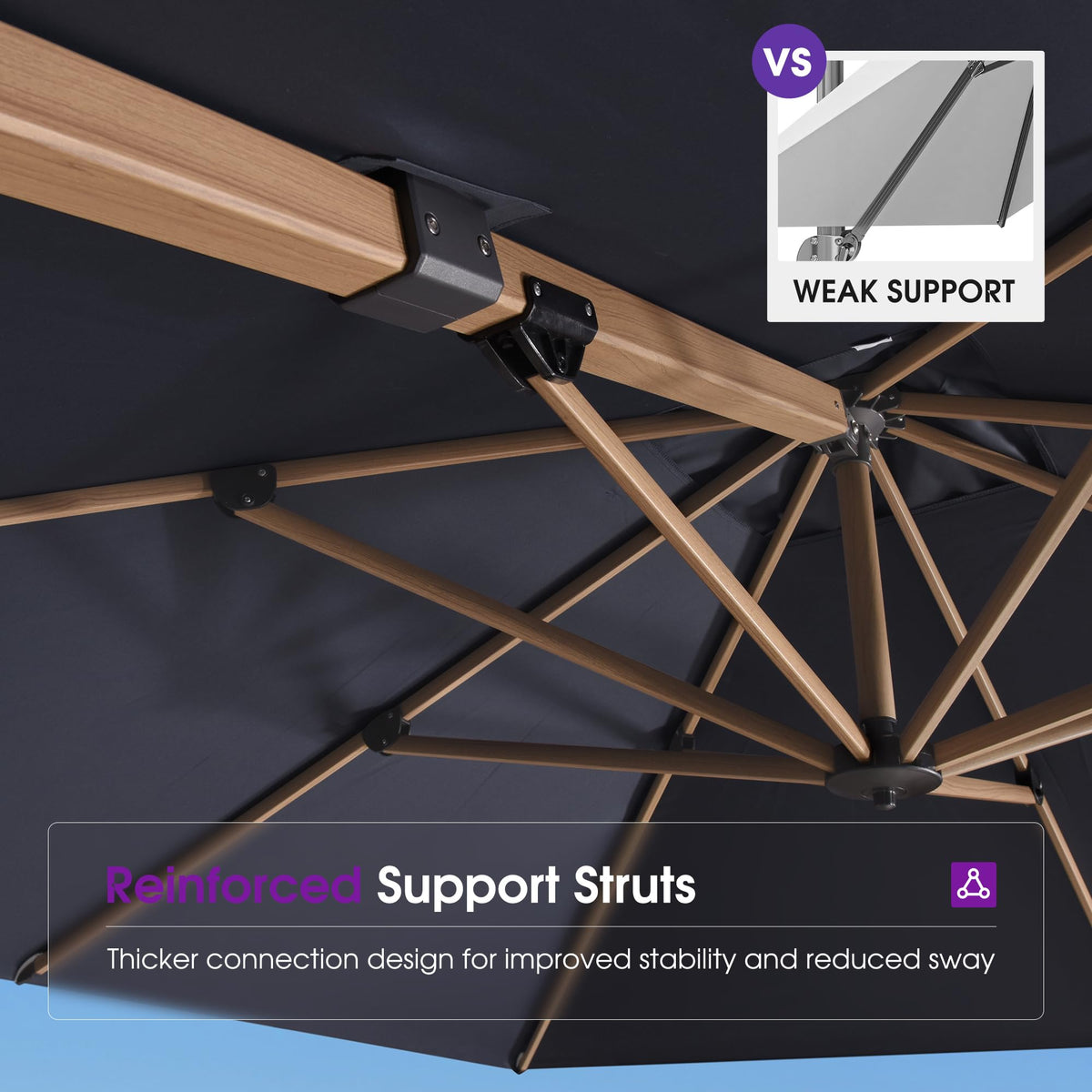 Navy Blue Wood Grain 9FT Square Patio Umbrella P54573