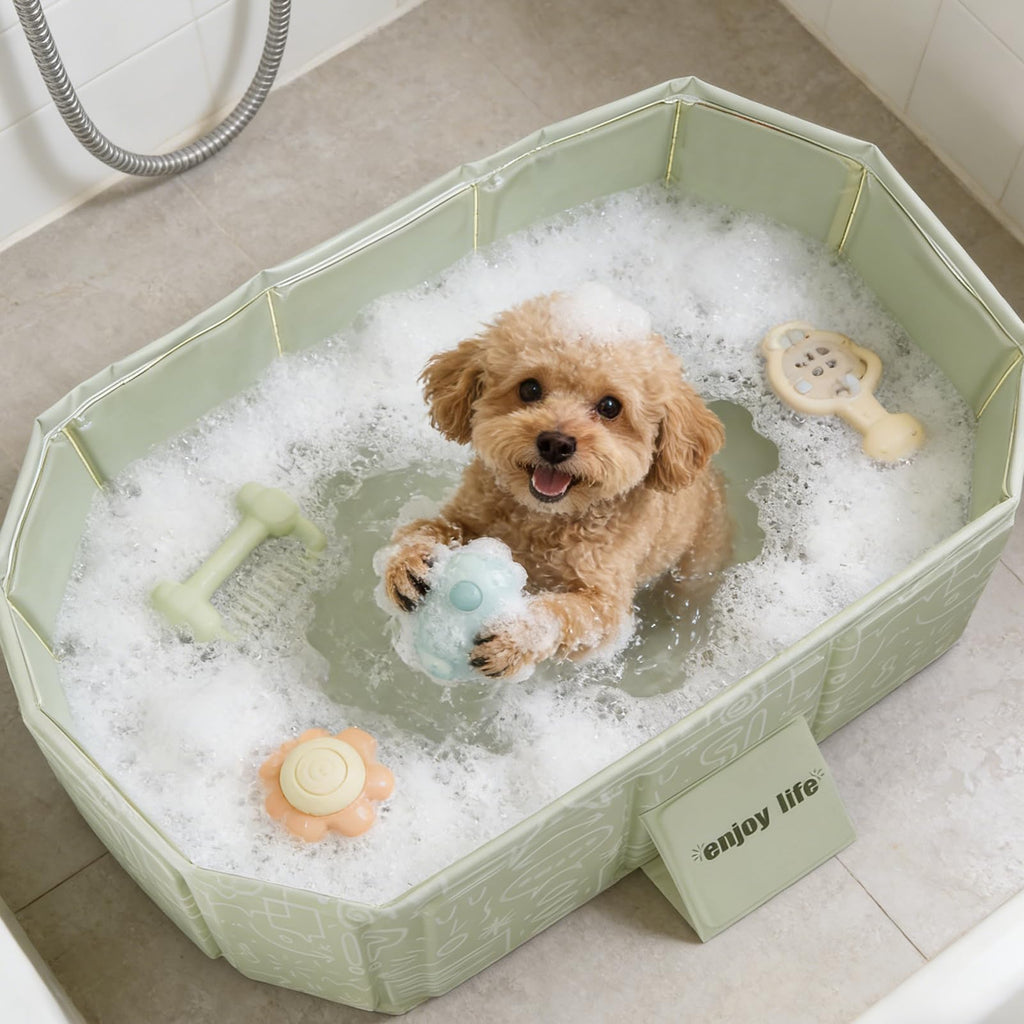 Foldable Pet Bath Pool 29.5×17.7 Inches Green P586814