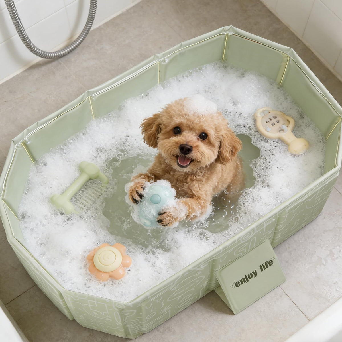 Foldable Pet Bath Pool 29.5×17.7 Inches Green P586814