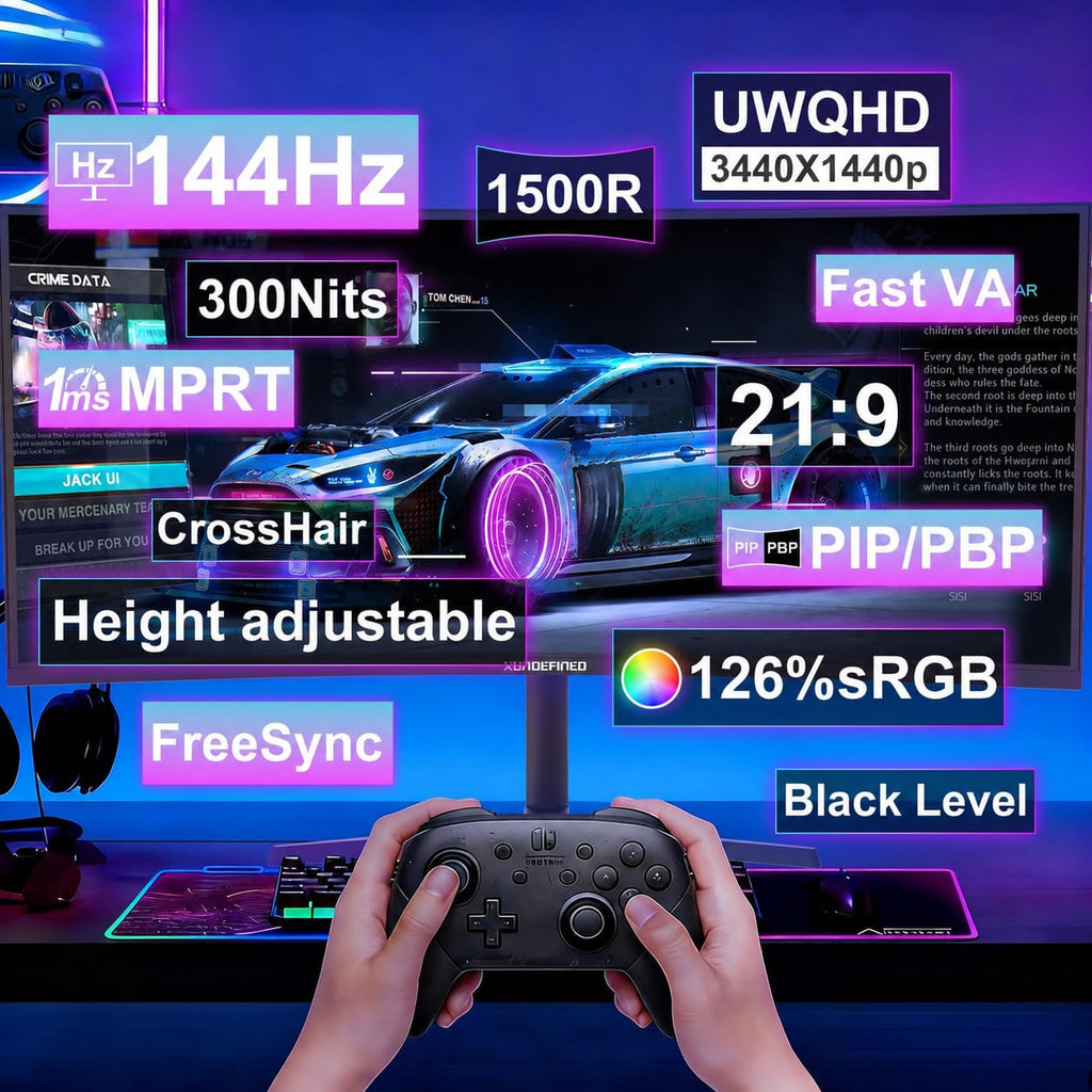 34 Inch Curved Ultrawide Gaming Monitor 180Hz UWQHD F251