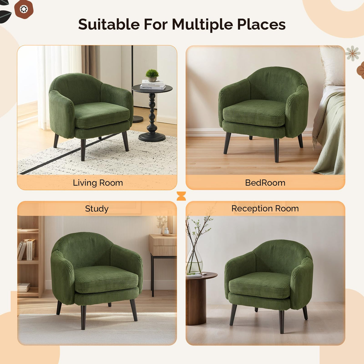Green Corduroy Accent Armchairs Set of 2 U4273